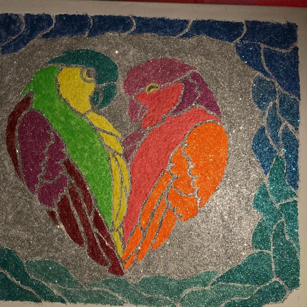 Bird of paradise glitter artwork handmade painting